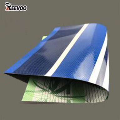500D 18x17 0.40 Ħxuna li ma jgħaddix ilma minn PVC Tessili tarpaulin strixxati blu